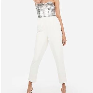 Express white sequin jumpsuit with pockets